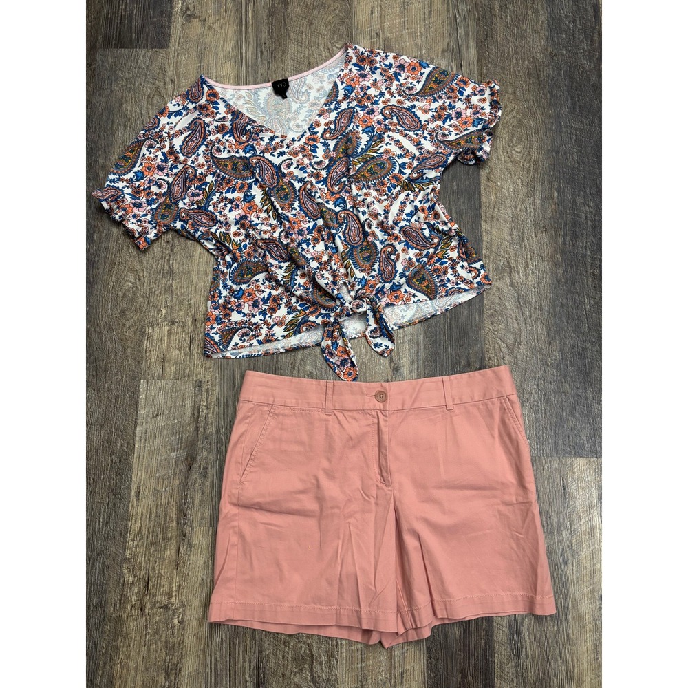 Ann Taylor LOFT Womens Pink Chino Shorts Size 12 Cotton Mid Rise Casual Summer